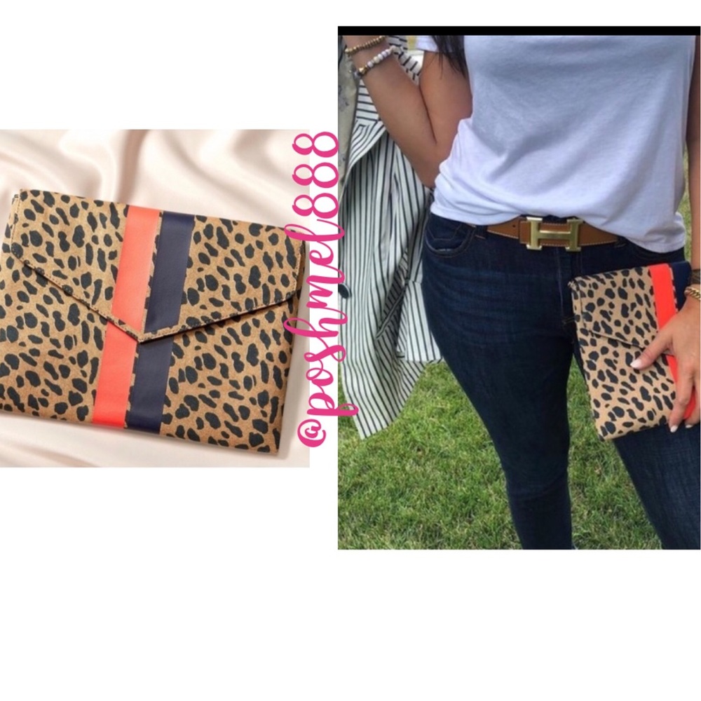 Stella & Dot | Bellamy Graphic Tan+Orange+Black Animal Print Clutch - Picture 2 of 16